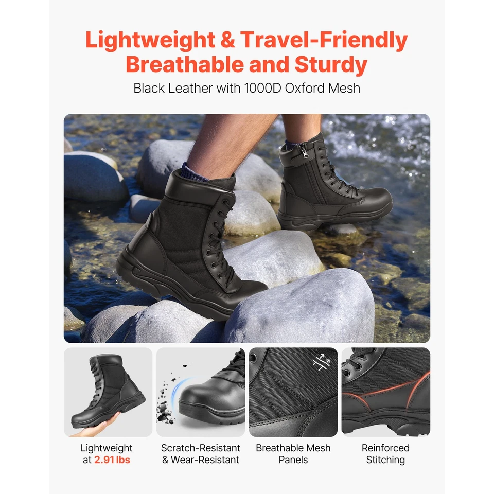 Bottes Militaires Homme Tactiques à Fermeture Éclair Pointure EU 44 Noir - Photo 2/4