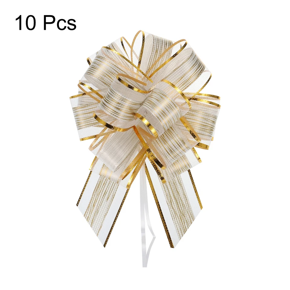 10pcs 7 Inch Large Pull Bow Gift Wrapping Bows Ribbon Organza Cream White - image 3 of 4
