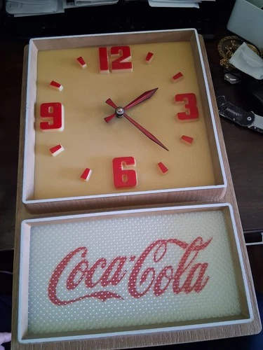 Vintage Coca Cola Ligthed Electric Wall Clock Light Brown Faux Wood
