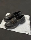 Women’s Black Monk Strap Dress Shoes Slip-On Lug Rubber Sole Faux Leather US 9 — photo 5
