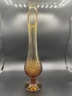 Vintage Fenton Amber Hobnail Glass Swung Pulled Vase 15" Tall Footed