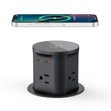 Pop up Outlet for Countertop with 15W Wireless Charger,4 Outlets 2 Black