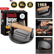 Cast Iron Burger Press Smasher Heavy Duty Grill Meat Patty Maker 6.6 Inches