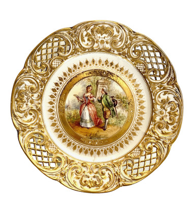 Ant. KPM Berlin Hand Painted & Gilded Reticulated Porcelain Cabinet Plate 7-5/8''