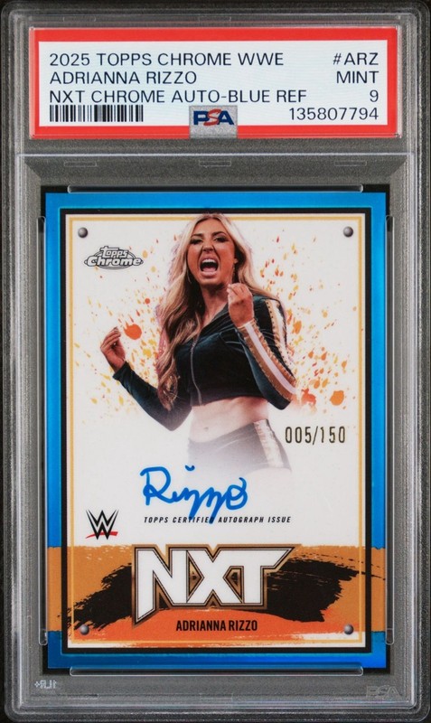 Adrianna Rizzo PSA 9 2025 Topps Chrome WWE Blue Auto /150 NXT-ARZ