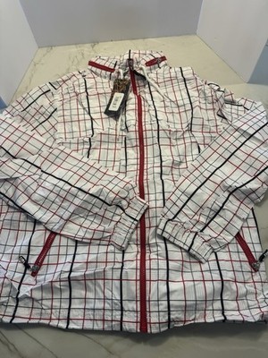 COR3 Jacket Mens L & XL  White Plaid Windbreaker Full Zip Lightweight Retro Y2K