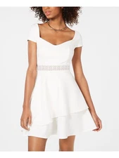 CRYSTAL DOLLS Womens White Short Sleeve Mini Fit + Flare Dress 11