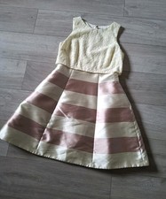 Coast Cream Lace & Striped Satiny Dress Flared Layered Wedding Occasion UK12