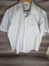Vintage Arrow Kent 16.5 Blue Striped Short Sleeve Button Up Shirt Made In USA
