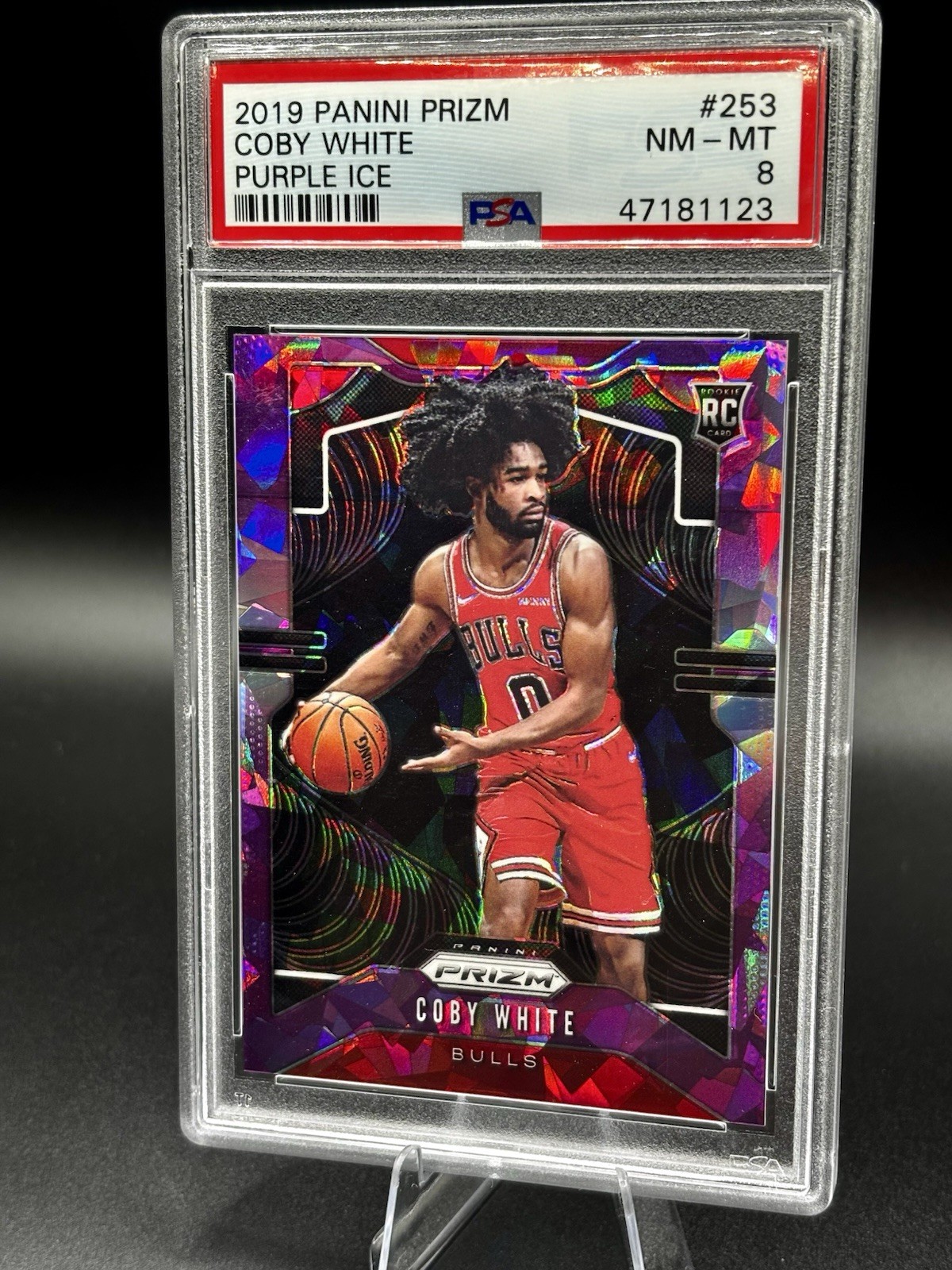 2019-20 Panini Prizm - Coby White #253 Purple Ice /149 (RC) PSA 8