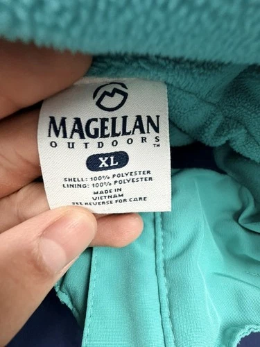 Magellan Outdoors Rain Jacket XL Navy Blue Aqua Hooded Full Zip Fleece Lined image 5