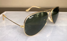 Vintage 80s Ray Ban Aviator Sunglasses Bausch Lomb Gold Frame Black Lens USA