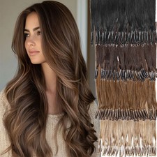 8A Nano Ring Tip Remy Human Hair Extensions Thick Ombre Loop Nano Beads Balayage