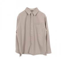 FENDI FF logo embroidery shirt tops wool polyester Khaki Used mens 52