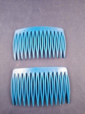 Vintage 1980's Blue Goody Style Hair Combs Pair Plastic Retro 17