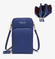 Quilted Light Nylon Blue Crossbody Bag Cell Phone Wristlet Adjustable Strap