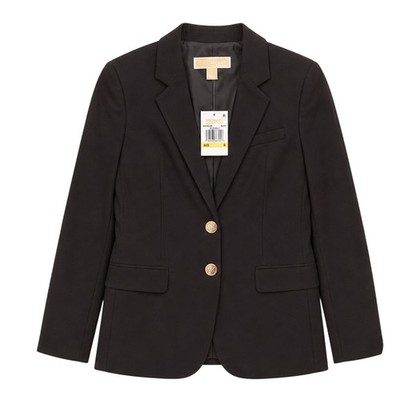 Michael Kors Black Blazer Gold MK Logo Button Jacket Size 4 office