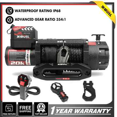 X-BULL Winch 20000lbs Synthetic Rope Remote Truck Trailer 4×4 Off-Road 4WD 12V
