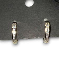 14K Gold Hoop Huggie Earrings Baguettes With VVS1 D Color - Sterling Silver