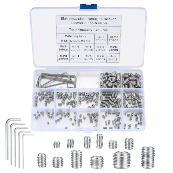 Madenschrauben Schraubenset 240 StüCk M3 M4 M5 M6 M8 Edelstahl Innensechskant-image