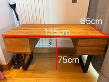 Solid Wood Office Desk with 4 Drawers – 135 x 65 x 75 cm