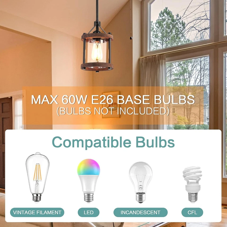 Rustic Farmhouse Pendant Light with Glass Shade - Image 4 of 4