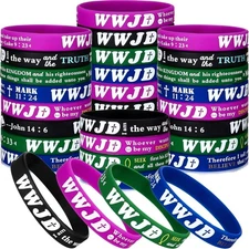 48Pcs WWJD Rubber Bracelets What Would Jesus Do Colorful Silicone Wristbands