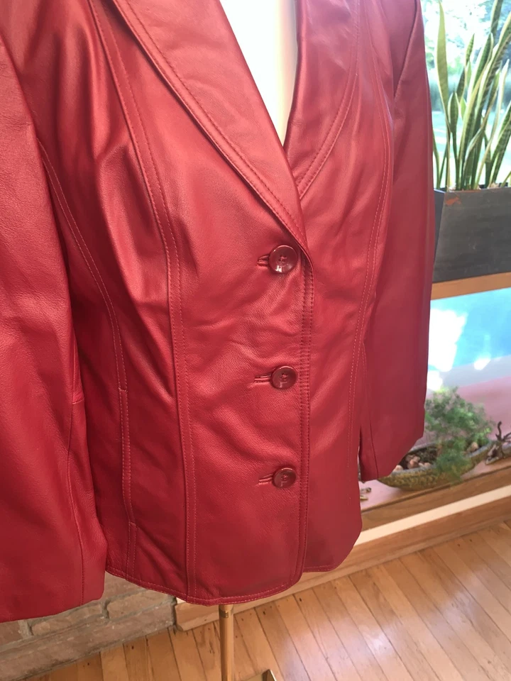 Chaqueta Blazer Mujer Vintage East 5TH Cuero Borgoña 3 Botones Mediana Foto 4 de 4