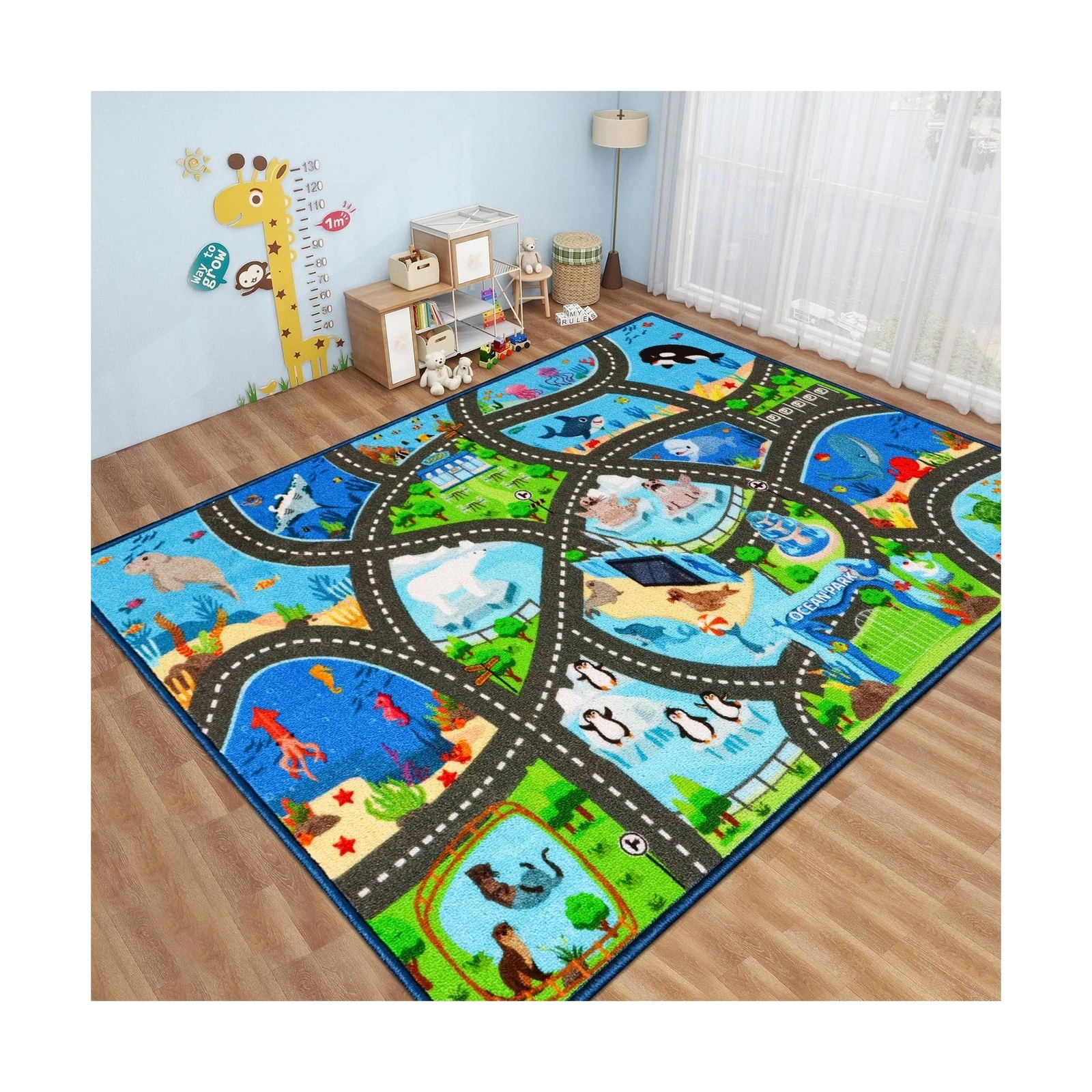 Kids Rug Playmat Carpet,118"X78.7" Marine Animals Cars Rugs for Kids Toy Cars...