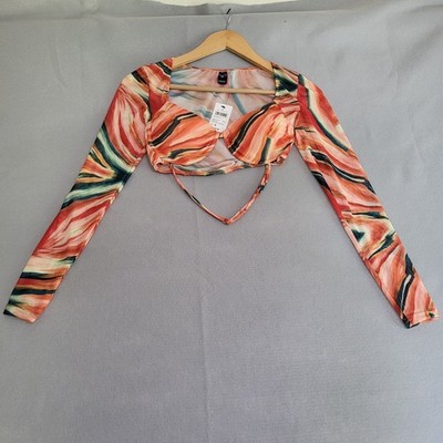 NWT Windsor Sheer Long Sleeve Halter Top Women's S Orange 