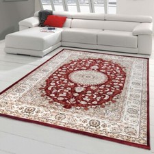 Tapis élégant Style Oriental avec Ornements pour salon ou bureau crème rouge