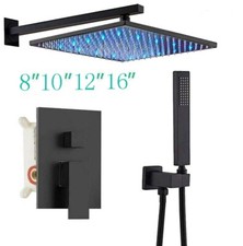 Black Rain Shower Combo Kits Set LED Shower Head System Mixer Valve Wall Mounted
