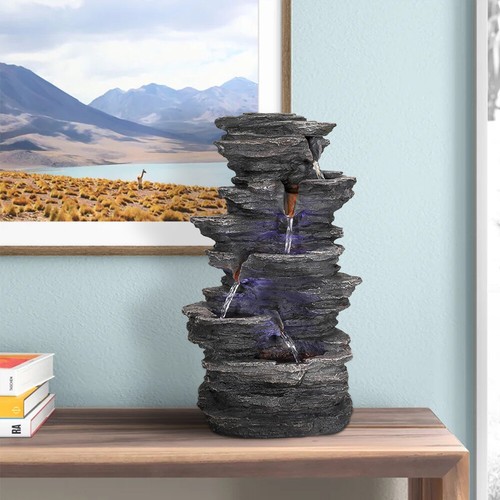 Rockery Waterfalls Indoor Water Fountains Office Table Desk Zen Resin Decor - Picture 2 of 9