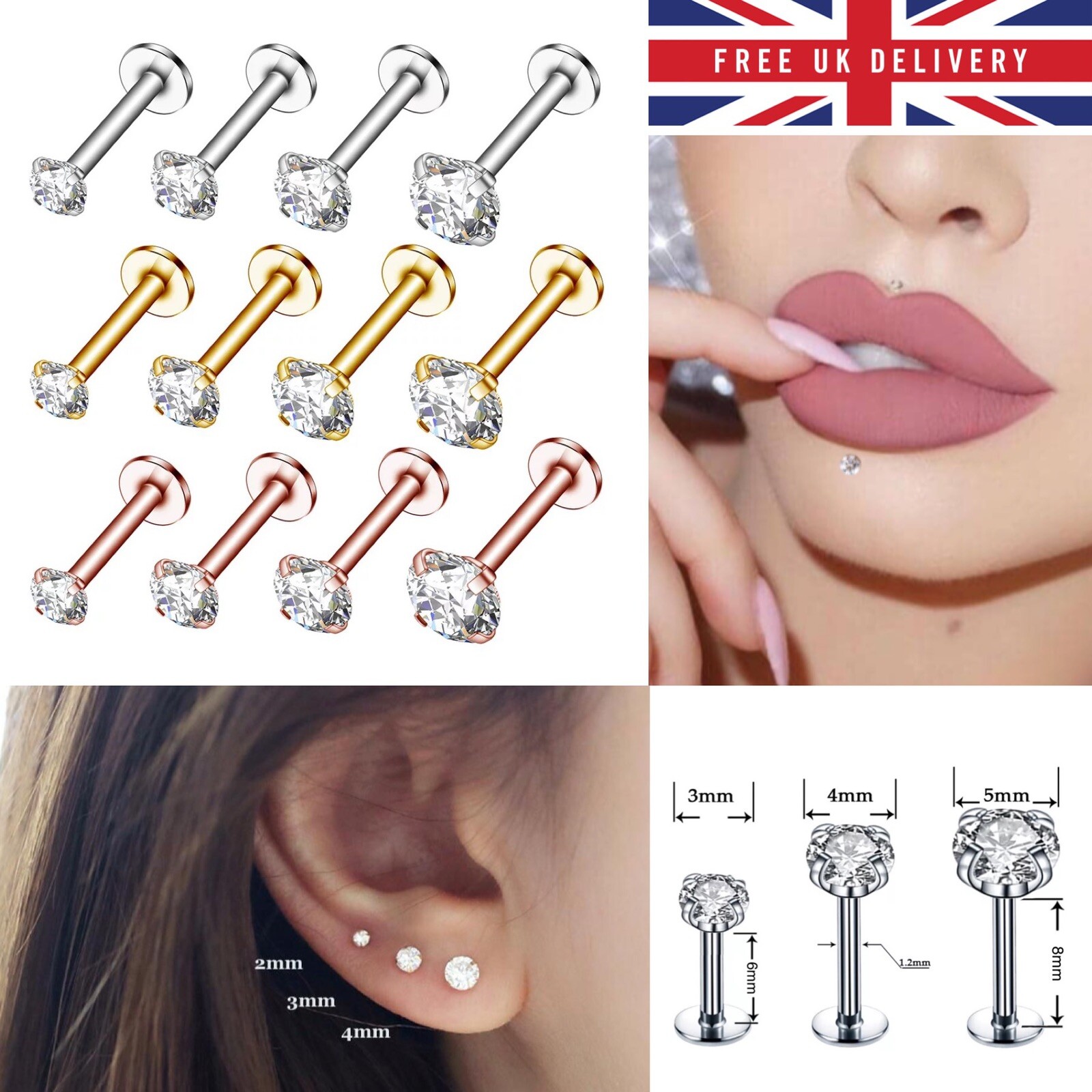 Tragus Cartilage Helix Ear Ring Hoop Stud Upper Ear Piercing Nose Lips  Earrings  eBay