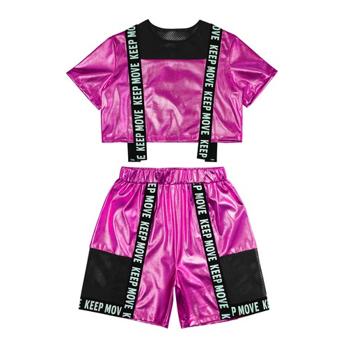 Girl Outfits Latin Tee Shirt With Short Cha Activewear Cheer Tracksuit Hip Hop - Picture 59 of 83