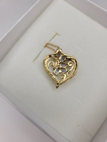 Solitaire Heart Pendant & Chain - 14k Gold Plated Round Tanzanite Brass in box - Picture 3 of 5