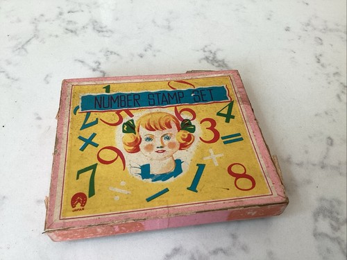 Timbro numero gomma legno vintage cofanetto inchiostro originale latta Giappone ottima grafica - Foto 6 di 8