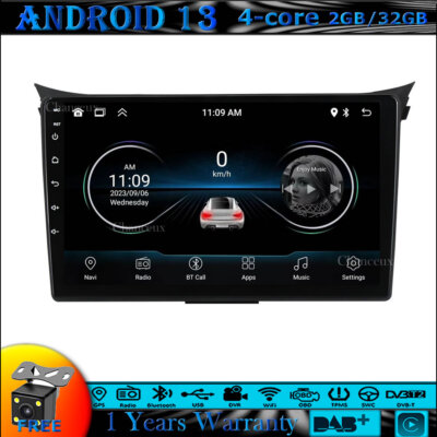 9''Android 13 Autoradio GPS SAT Navi DAB DVR Carplay BT For Hyundai I30 2011-2017