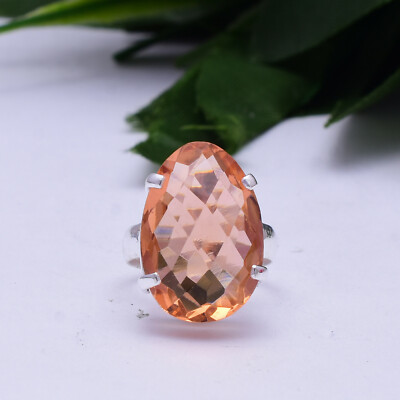 Amazing Morganite Gemstone 925 Sterling Silver Handmade Ring All Size