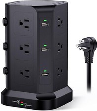 Power Strip Tower by KOOSLA, 15A 1500J Surge Protector - 12 AC Multiple Outlet