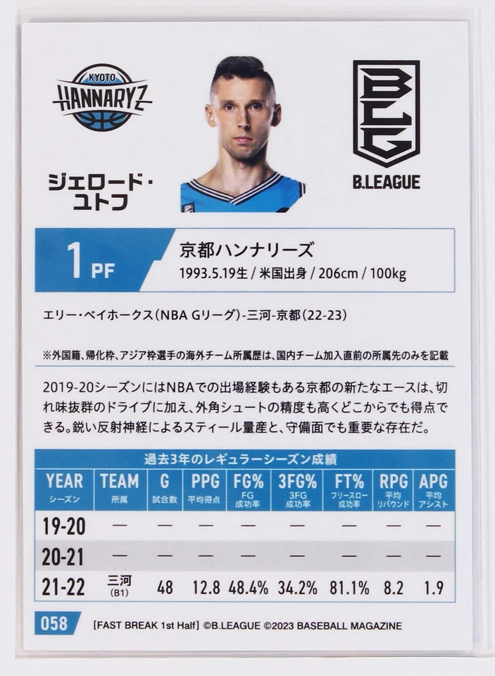 Jarrod Uthoff - 2023 B.LEAGUE Basketball Gold Foil Signature Card 1st Half - Image 3 of 3