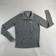 Pink Victoria s Secret Sweater Small Gray Women 1/4 Zip Cheetah Print Pullover