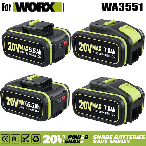 20V Max 7.0Ah Lithium Batterie für Worx WA3579 WA3520 WA3575 WA3578 WA3525 WG160 2-Stück