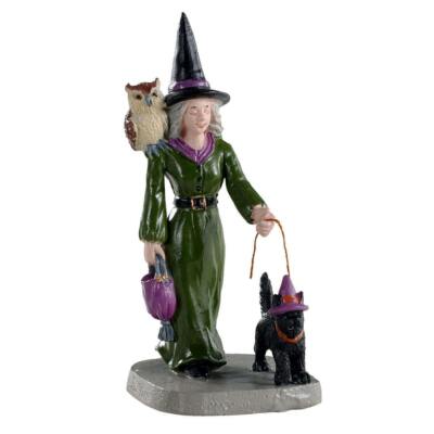 Lemax 2020 Witch Shopping Spooky Town #02906 Owl Black Cat Green Dress Fun Walk