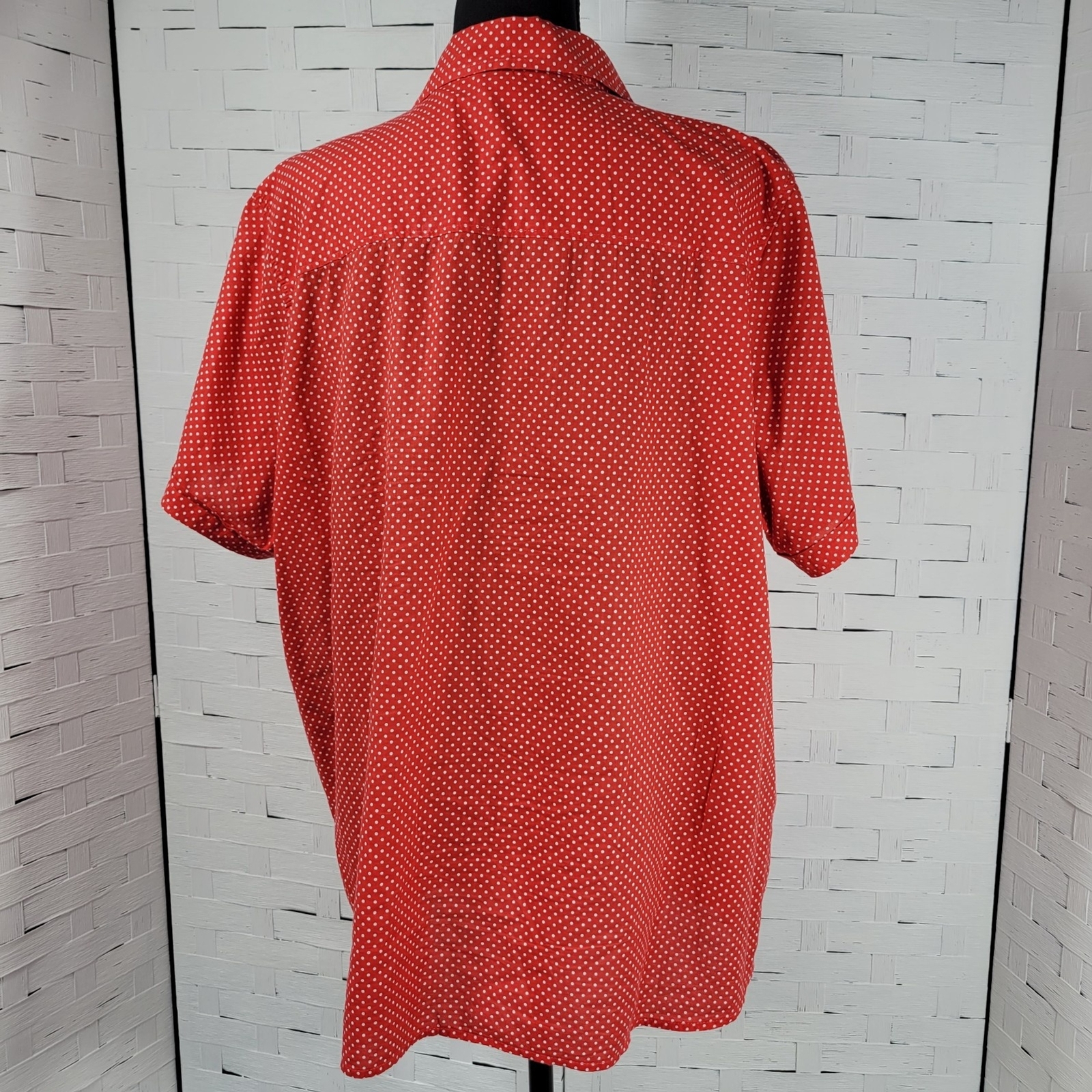 Only Necessities Womens Red Polka Dot Short Sleeve Button Down Shirt 1X