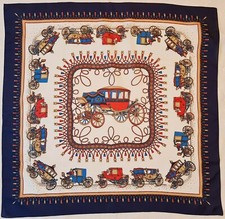 SCARF VINTAGE AUTHENTIC DAMART EQUESTRIAN ART ROYAL CARRIAGE BLUE 27" SQUARE