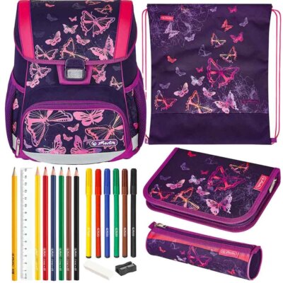 Herlitz Schulranzen Set Loop Plus Butterflies Schmetterlinge Mädchen Gefüllt