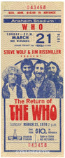 1 1976 THE WHO UNUSED FULL CONCERT TICKET Anaheim California laminated reprint