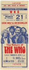 1 1976 THE WHO UNUSED FULL CONCERT TICKET Anaheim California laminated reprint 
