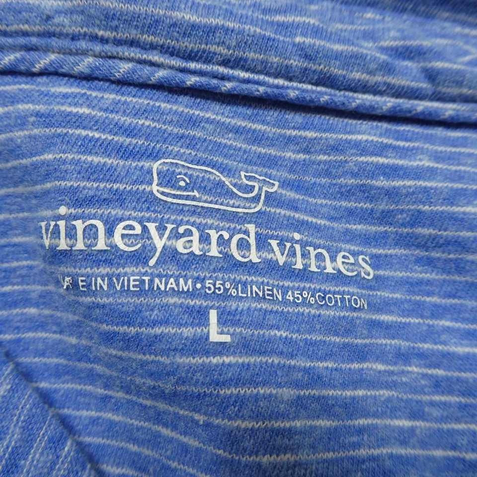 Camisa Polo Vineyard Vines Mezcla de Lino Adulto Grande Azul Rayas Manga Corta Foto 3 de 4